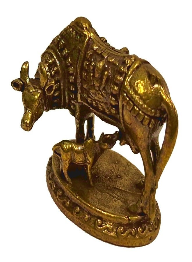 Purpledip Rare Miniature Brass Idol Kamdhenu Cow & Calf Collectible Statue with Detailed Very Fine Workmanship (12698R) - Image 4